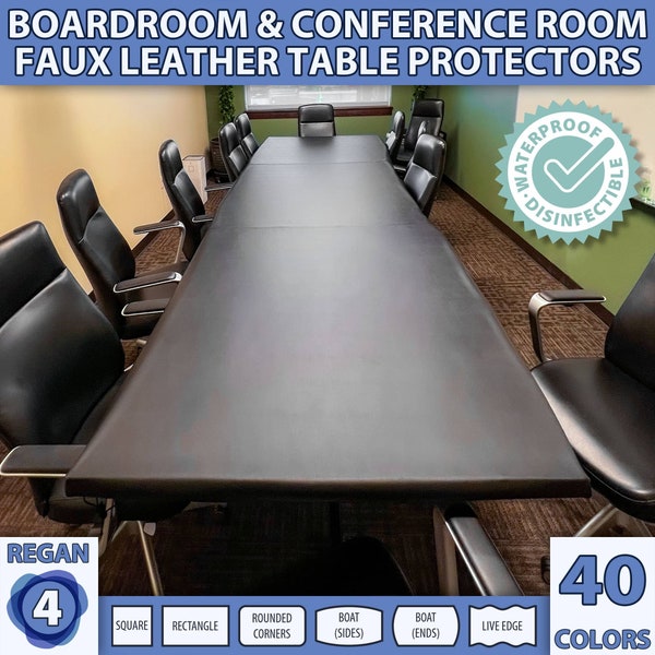 CONFERENCE Table Protector Custom Fitted Faux Leather Vinyl Boardroom Meeting Room Tablecloth Waterproof Stain Resistant Disinfectible