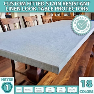 LINEN Look Tablecloth Custom Size Fitted Rectangle Square Child Friendly Stain Resistant Handmade Table Cover