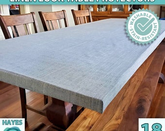 LINEN Look Tablecloth Custom Size Fitted Rectangle Square Child Friendly Stain Resistant Handmade Table Cover