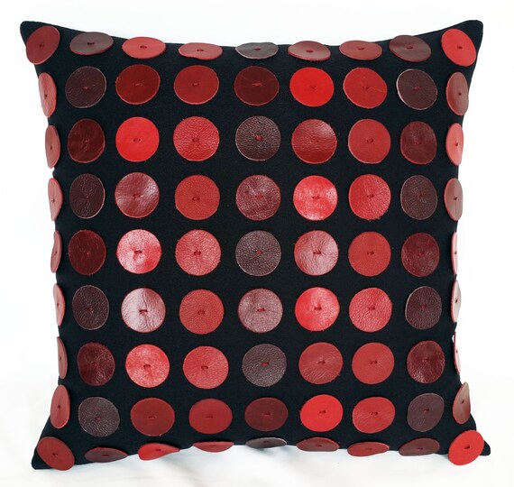 Black Woven Fabric Decorative Pillow Embellished With Leather Etsy