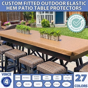 OUTDOOR Vinyl Patio Tablecloth VINCE Custom Fitted Rectangle Square Round Oval Umbrella Elastic Waterproof Disinfectable Furniture Cover