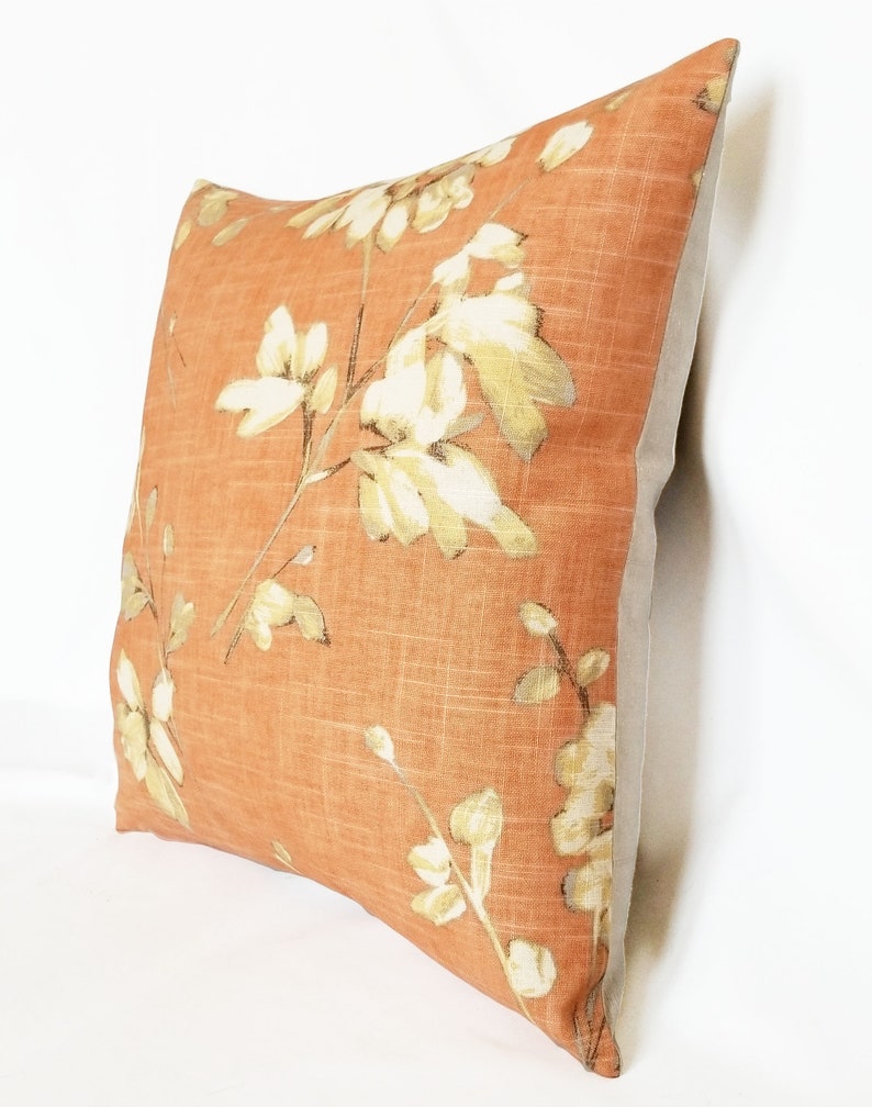 Tremont Peach Floral Linen Pillow In Linen And Cotton Print Flower In Soft Peach With Brown And Grey Foliage Home Decor Decorative Pillows Deshpandefoundationindia Org
