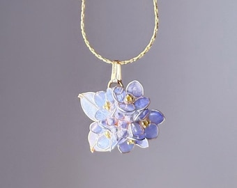 Handmade Blue Hydrangeas Flower Bouquet Necklace