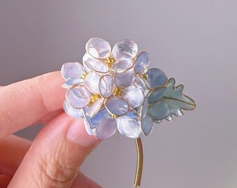 Handmade Blue Hydrangeas Flower Bouquet Brooch and Hair Clip