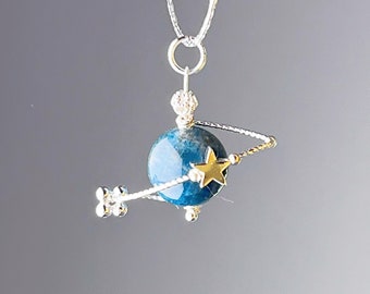 Silver Apatite Crystal Planet Pendant Necklace
