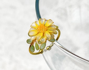 Handmade Little Yellow Daisy Flower Ring