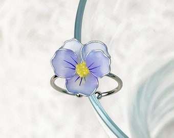 Handmade Spring Blue Pansy Flower Ring