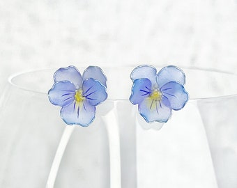 Handmade Spring Blue Pansy Flower Earrings