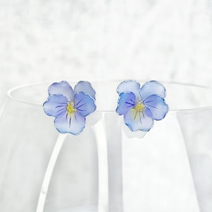 Handmade Spring Blue Pansy Flower Earrings