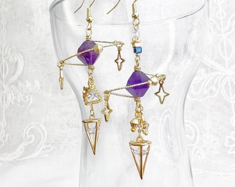 Amethyst Planet Crystal Pendulum Earrings