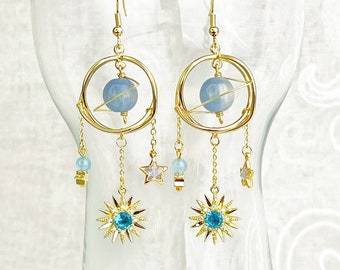 Blue Planet and Shining Sun Earrings