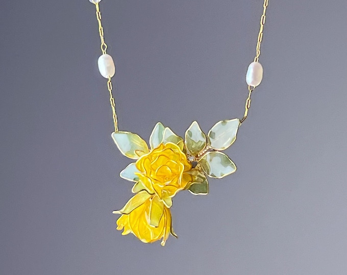 Handmade Yellow Rose Flower and Leaves Necklace - Etsy