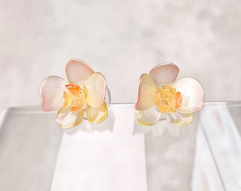 Handmade Peach Orchid Flower Earrings