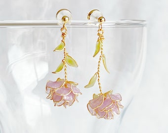 Handmade Purple Rose Flower Earrings