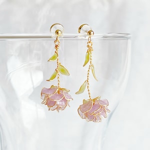 Handmade Purple Rose Flower Earrings