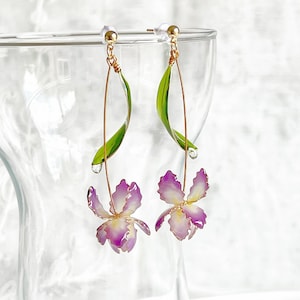 Handmade Purple Iris Flower Earrings Purple