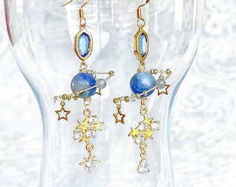 Blue Sodalite Gemstone Planet Earrings