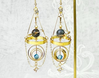 Solar System Natural Pietersite Stone Planet Earrings