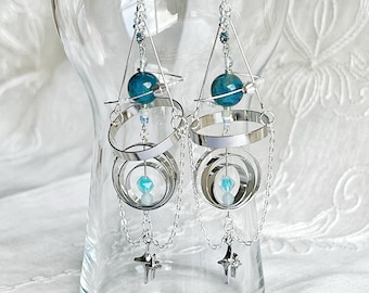 Silver Solar System Blue Apatite Planet Earrings