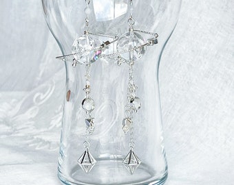 Silver Azeztulite Quartz Planet Drop Earrings