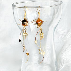 Tiger's Eye Jupiter Planet and Milky Walk Earrings