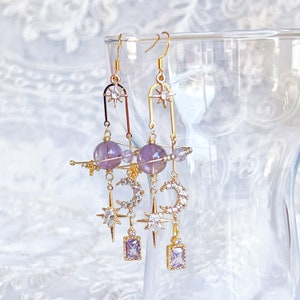 Amethyst Planet Moon and Pole Star Earrings