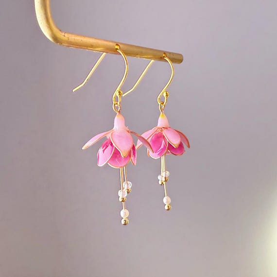 ピアス Colored Ice Flower Earrings Purple and White Fuchsia Flower Earrings - Etsy