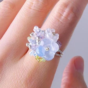 Handmade Little Snowy Flowers Glass Beaded Ring