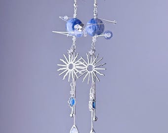 Handmade Solar System Silver Kyanite Crystal Planet Earrings