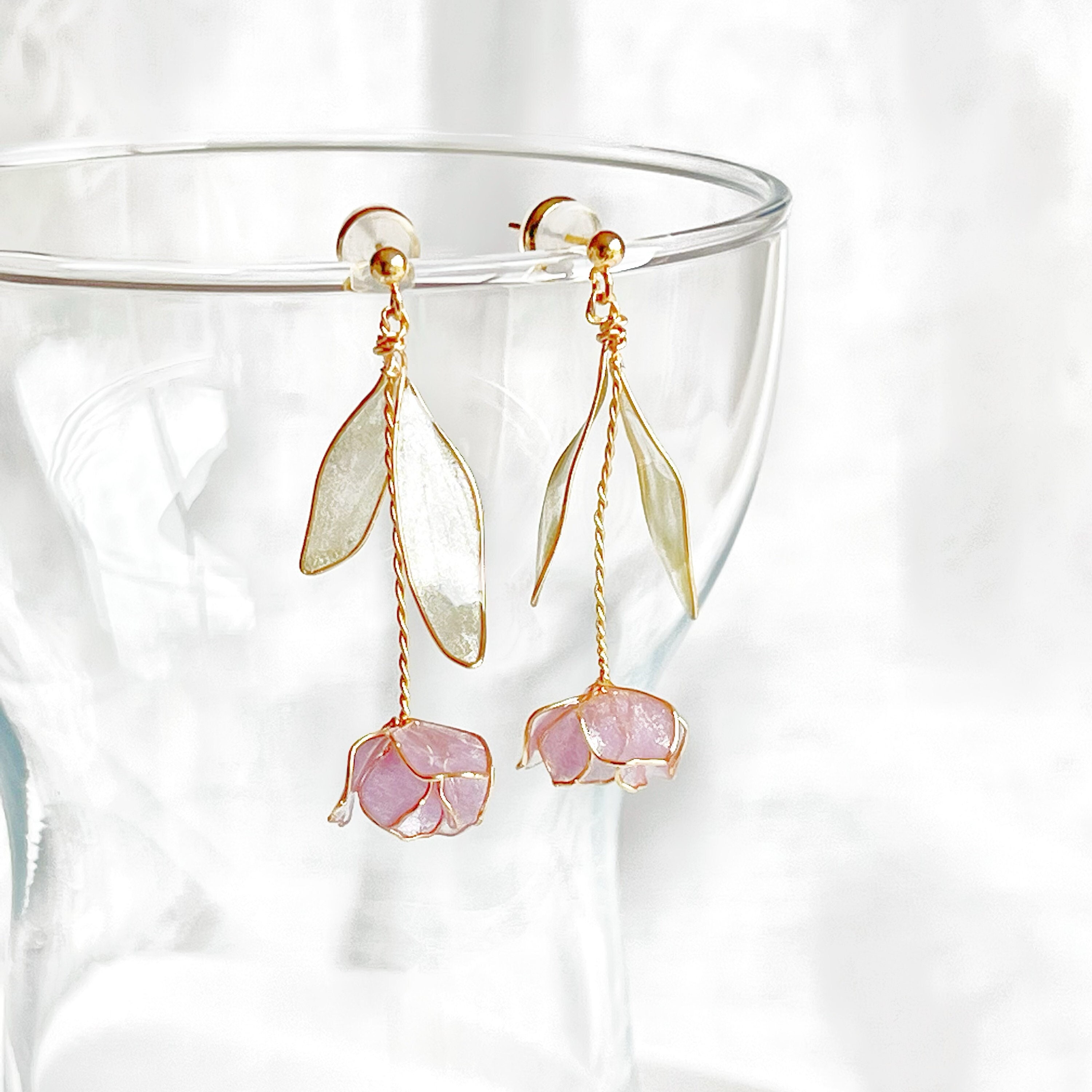 Handmade Pink Tulip Flower Earrings