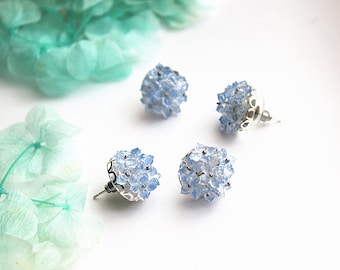 Blue Hydrangea Earrings -  Handmade Summer Hydrangea Flower Shape Statement Earrings with Sterling Silver Stud - free gift box