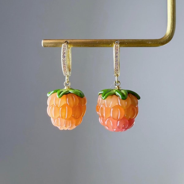 Créoles faites main en verre orange et framboises