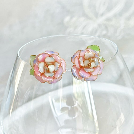 Handmade Pink Magic Moment Rose Flower Earrings