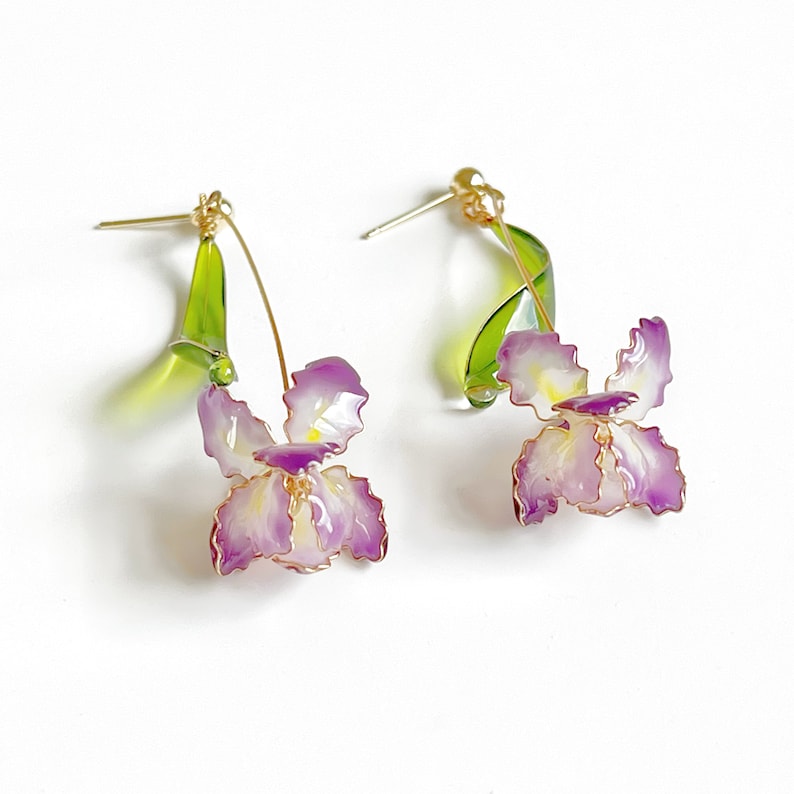 Handmade Purple Iris Flower Earrings image 7