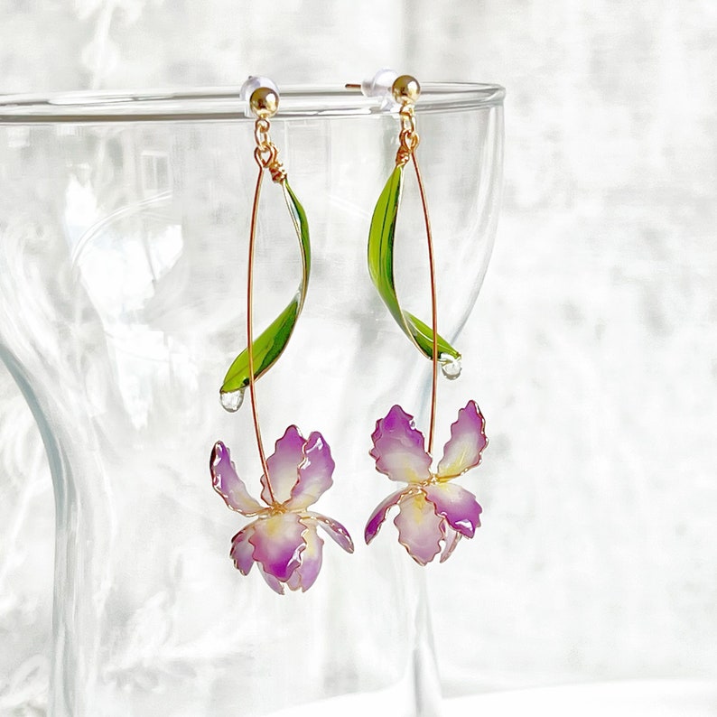 Handmade Purple Iris Flower Earrings Purple