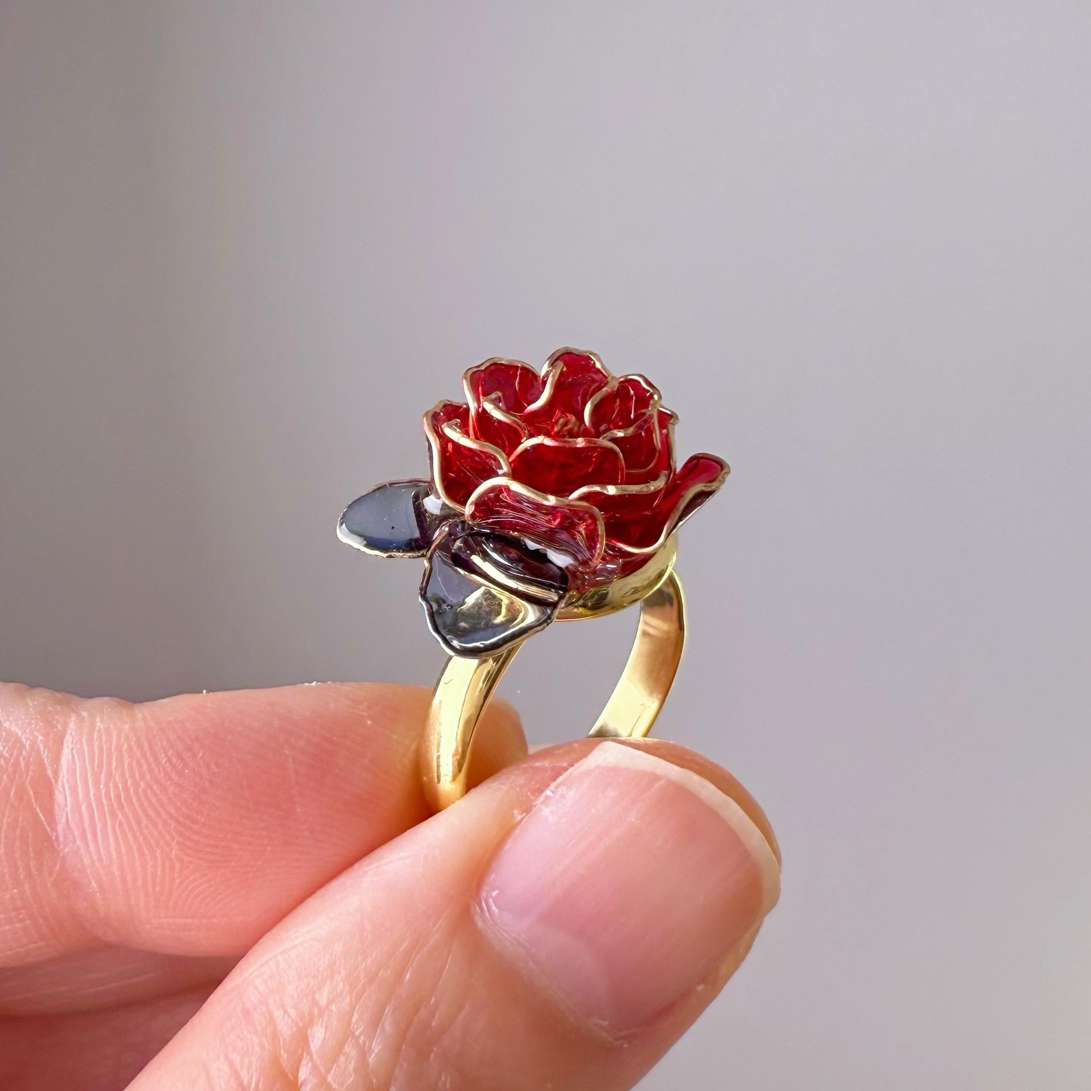 Handmade Red Rose Flower Ring - Etsy