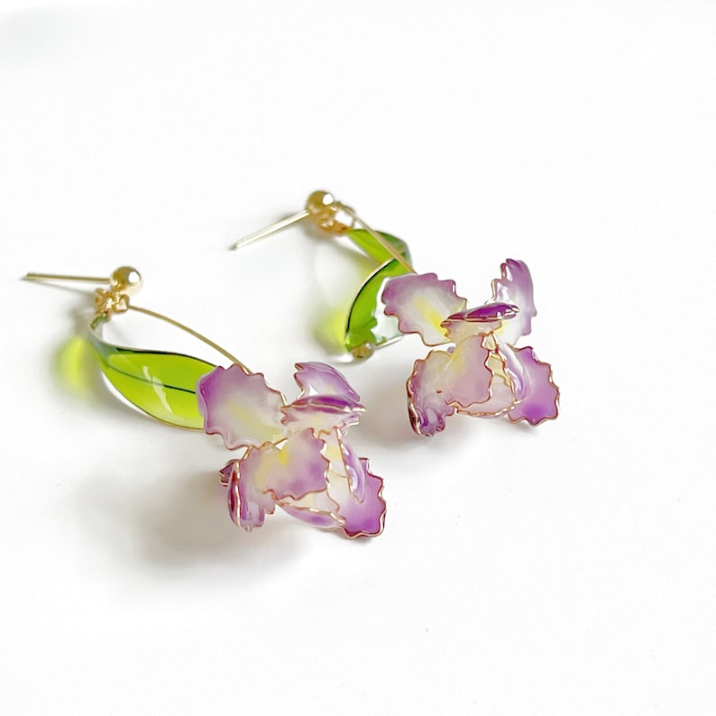Handmade Purple Iris Flower Earrings image 8