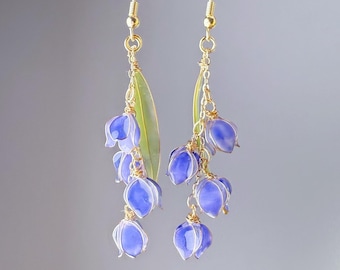 Handmade Spring Bluebells Flower Drop Earrings
