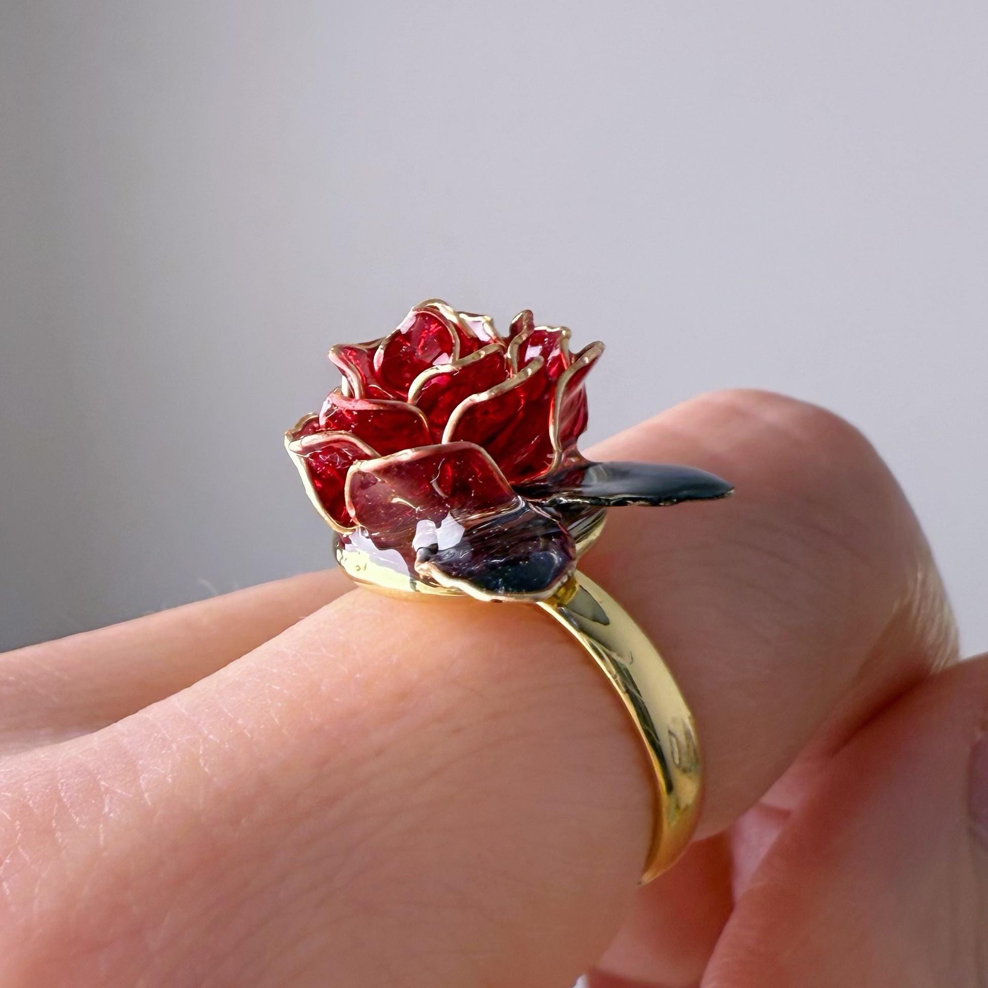 Handmade Red Rose Flower Ring - Etsy