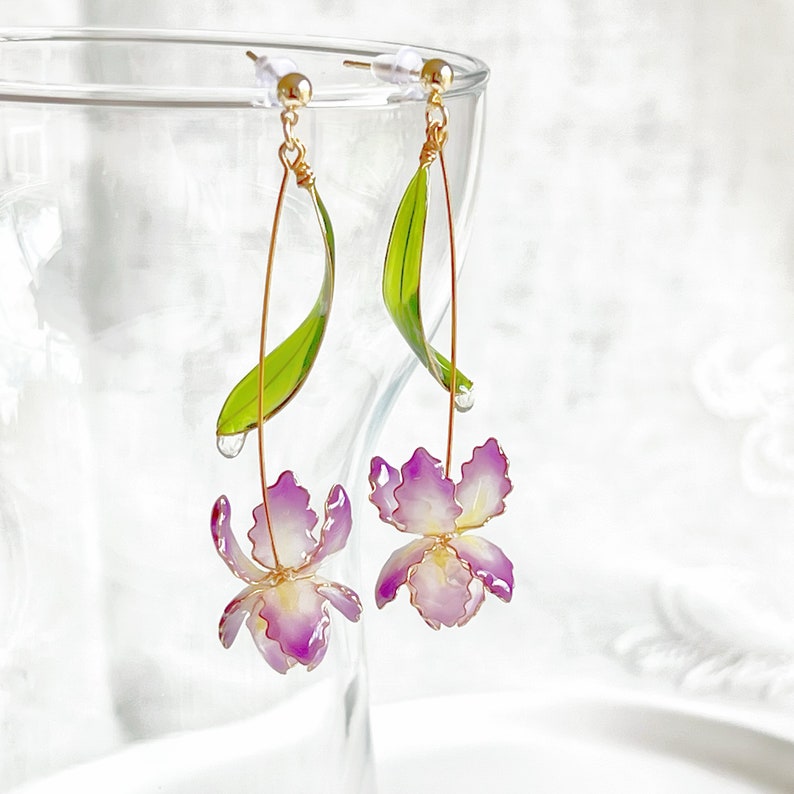 Handmade Purple Iris Flower Earrings image 2