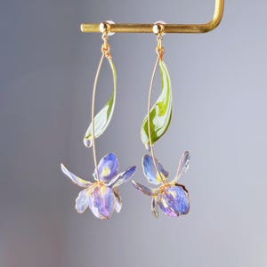 Handgemachte Blau Lila Iris Harz Blumen Ohrringe
