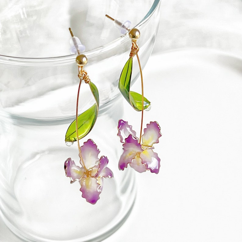 Handmade Purple Iris Flower Earrings image 4