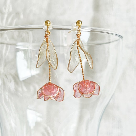Shrink Plastic Tulip Earrings Pink Tulip / Silver / Ear Wires
