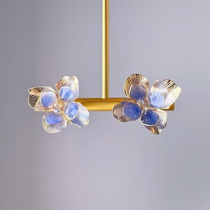 Handmade Blue Hydrangeas with Gold Flower Petals Stud Earrings