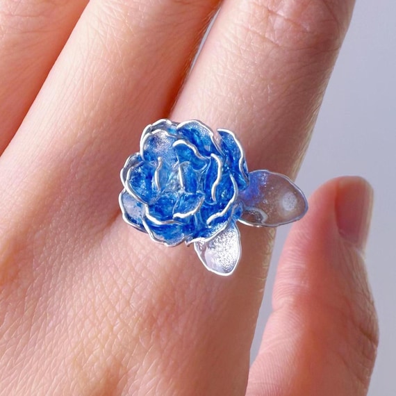 Handmade Blue Rose Flower Ring - Etsy Handmade Blue Rose Flower Ring - Etsy