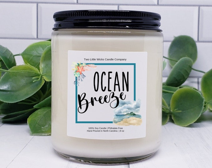 Scented Soy Candles Ocean Breeze Scented Soy Candles Handmade Ocean Breeze Candles Beachy Scented Soy Candles Ocean Breeze Beach Decor