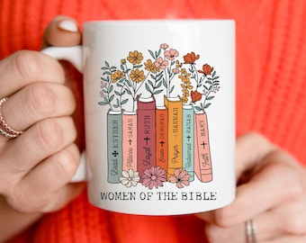 Femmes de la Bible Mug | Illustration florale de la colonne vertébrale du livre