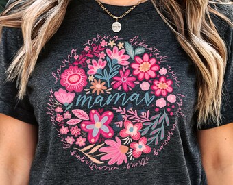 T-shirt maman couronne de fleurs | T-shirt rose rond à fleurs