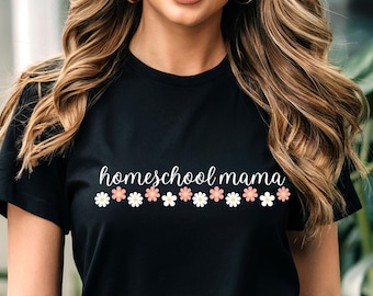T-shirt fleuri maman marguerite pour l'école à la maison | Vêtements bohèmes pour maman
