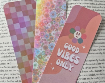 Ensemble de signets holographiques Good Vibes Only, cadeaux pour amateurs de livres, signets groovy